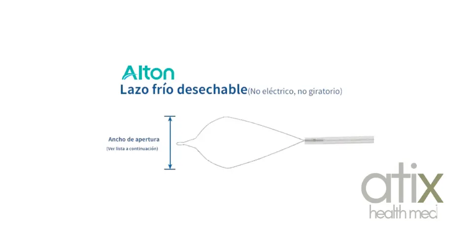 Alton Asa de polipectomía no rotable con o sin alta frecuencia para colonoscopia, diseñada para la resección precisa y segura de pólipos en procedimientos endoscópicos.