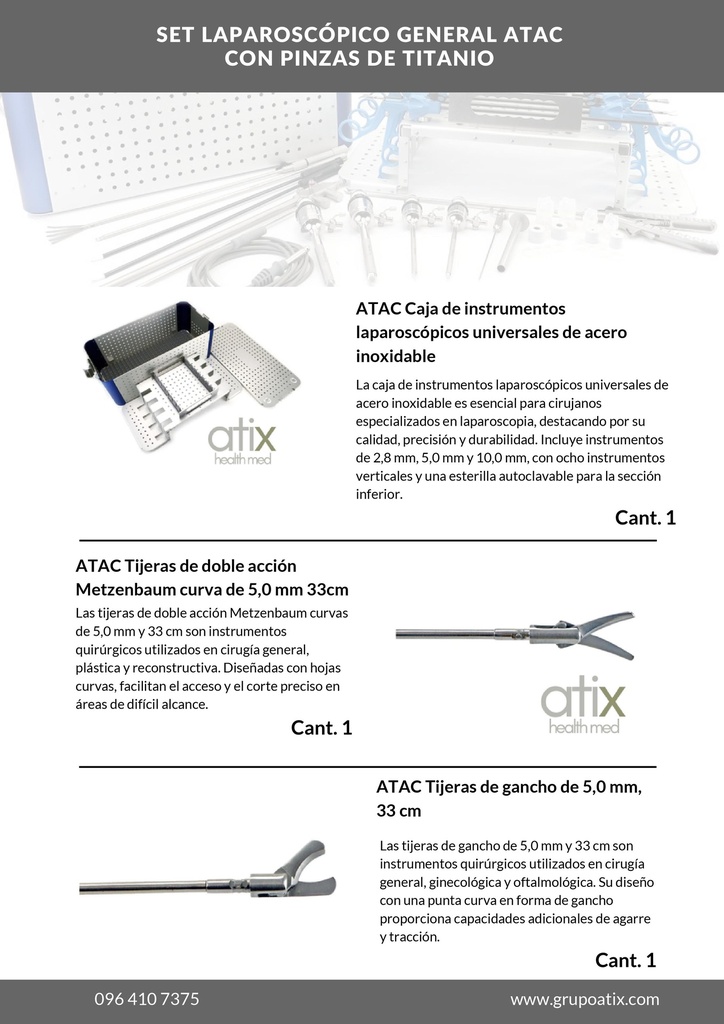 ATAC kit completo de LaparoscopÍa General, con Aplicadores de clip de Titanio